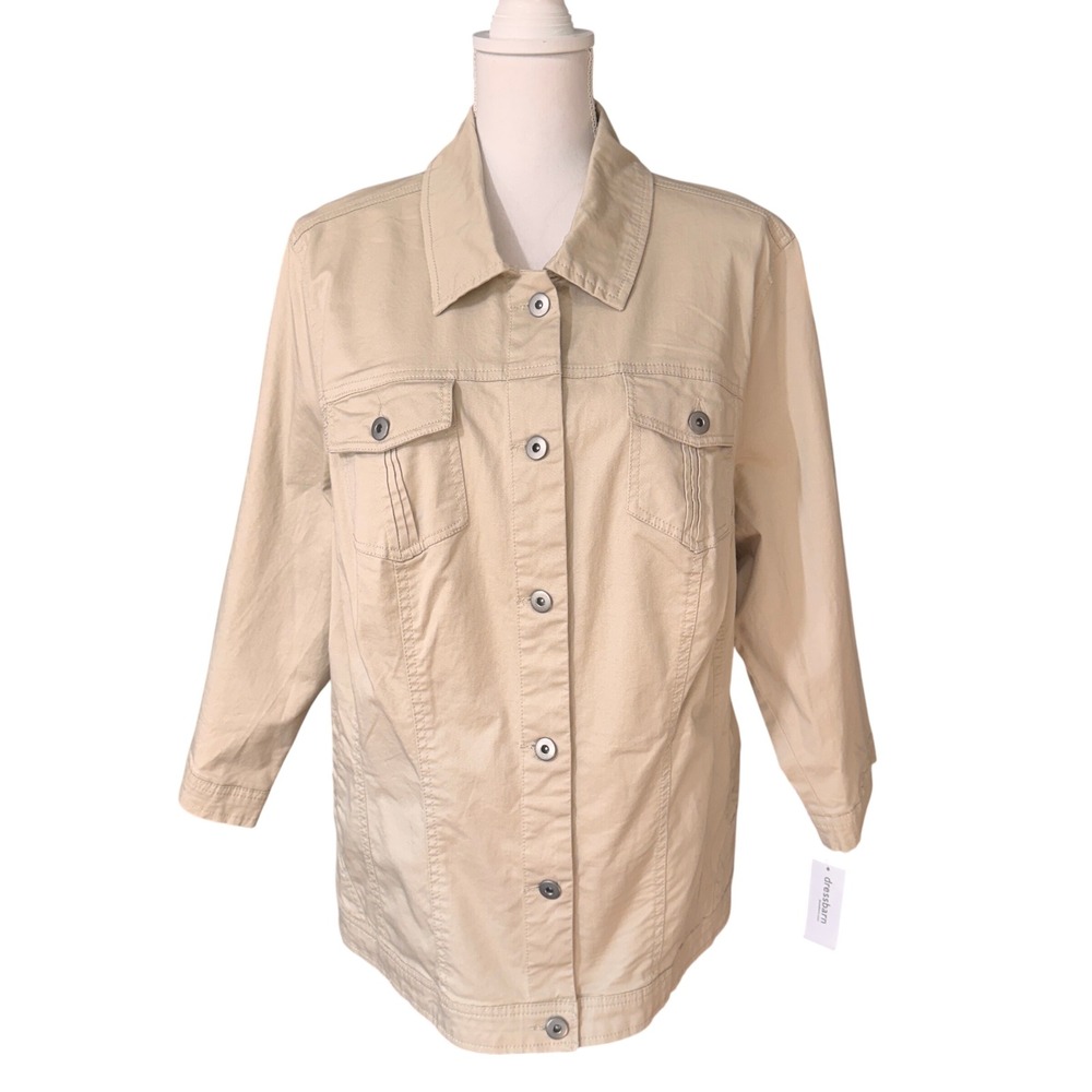 Dressbarn Women's 3X Tan Khaki Cotton Button Utility Jacket Casual‎ Classic NWT